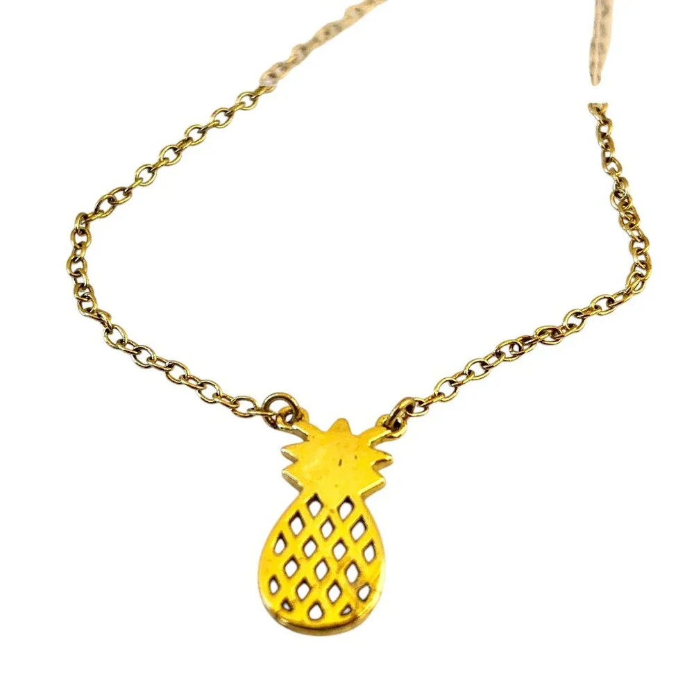 By STERLING FOREVER Pineapple Cutout Pendant Necklace Silver & Gold Wash GIRLS
